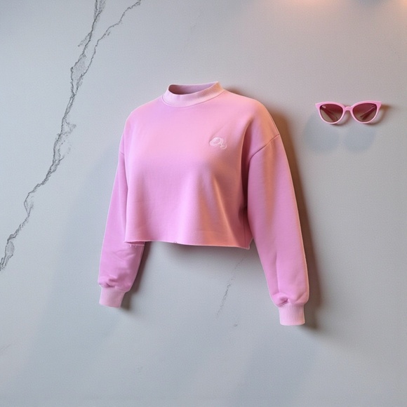 Long Sleeve Pink Crop Top Sweatshirt - Picture 1 of 5